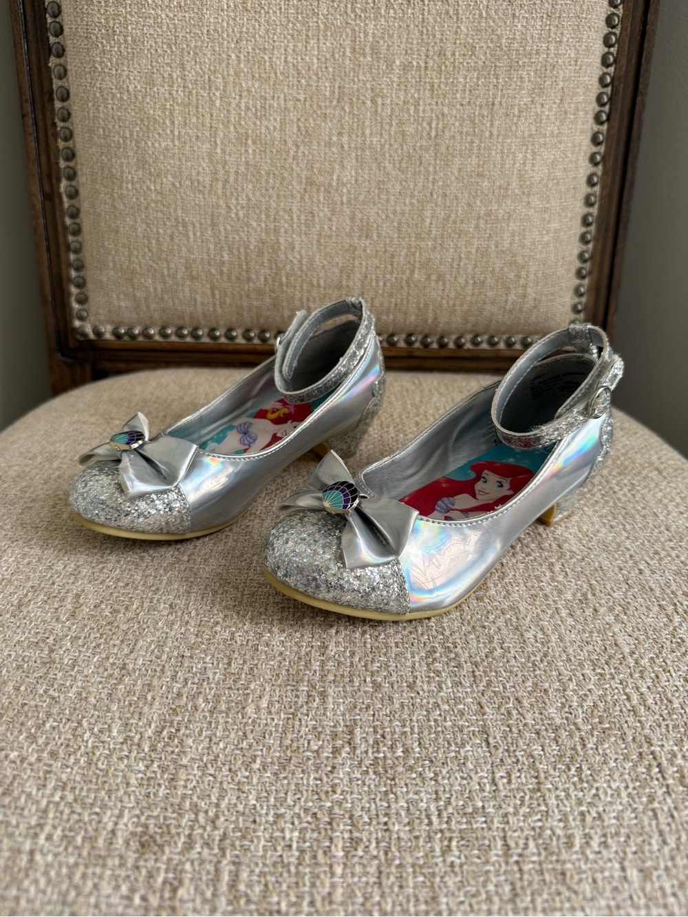 Disney Princess silver Glitter bow dress up shoes The Little Mermaid toddler 12 - Picture 2 of 4